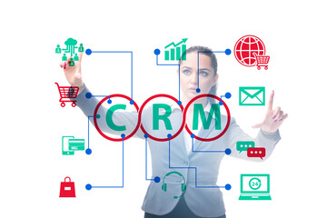 CRM custromer relationship management concept with businesswoman