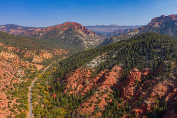 Aerial sunny view of beautiful fall color around Brian Head area
