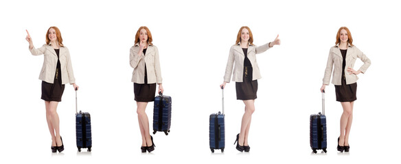 Fototapeta premium Travel vacation concept with luggage on white