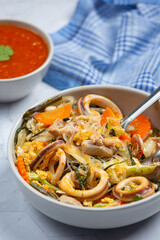 thai food;Sukiyaki seafood served with suki spicy sauce