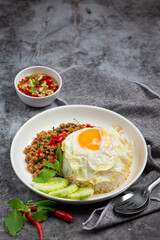 Thai food; Basil Minced Pork with rice and  fried egg