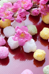 桃の花と雛あられ