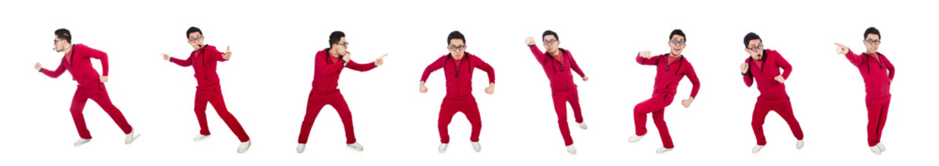 Funny sportsman with whistle isolated on white