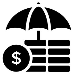 
An open umbrella under dollar coins, concept of income protection or financial insurance 
