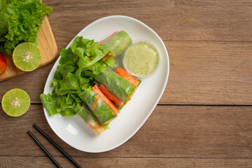 Imitation crab stick fresh vegetable salad rolls.