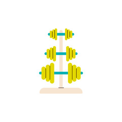 Set of barbells for workouts, physical exercises in gym, fitness or athletic centre. Equipment for strength training and bodybuilding. Flat cartoon vector isolated illustration