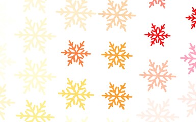 Light Red, Yellow vector pattern with christmas snowflakes, stars.