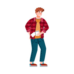 Man having diarrhea in result of food poisoning, flat cartoon vector illustration isolated on white background. Poisoning with expired food or intoxication.