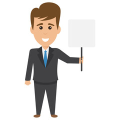 
Happy businessman holding blank protest sign 
