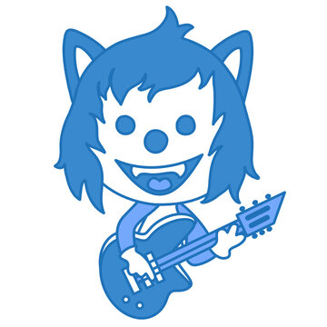 cool wolf plays electric guitar, vector smile in color, simplified colorful emoticon