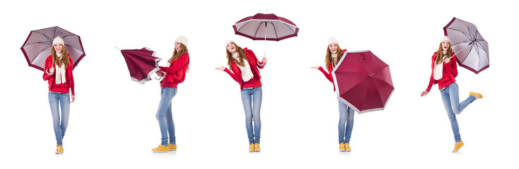 Young woman with umbrella on white © Elnur