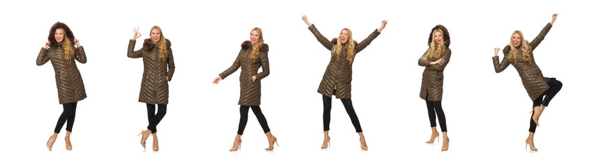 Pretty woman in winter clothing isolated on white