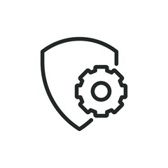 Shield with gear icon isolated on white background. Vector illustration.