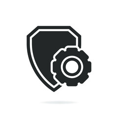 Shield with gear icon isolated on white background. Vector illustration.