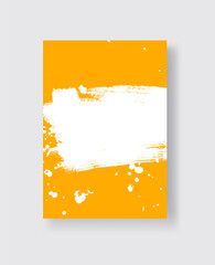 Whire ink brush stroke on yellow background. Japanese style.