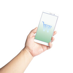 Mobile phone in hand, online shopping consumption concept