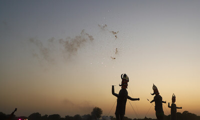 Fototapeta na wymiar India and burning of the Ravan effigy on the hindu festival