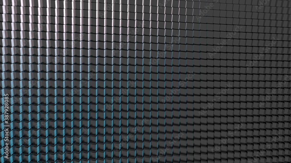 Poster Abstract gray-blue background from cubes. 3d rendering.