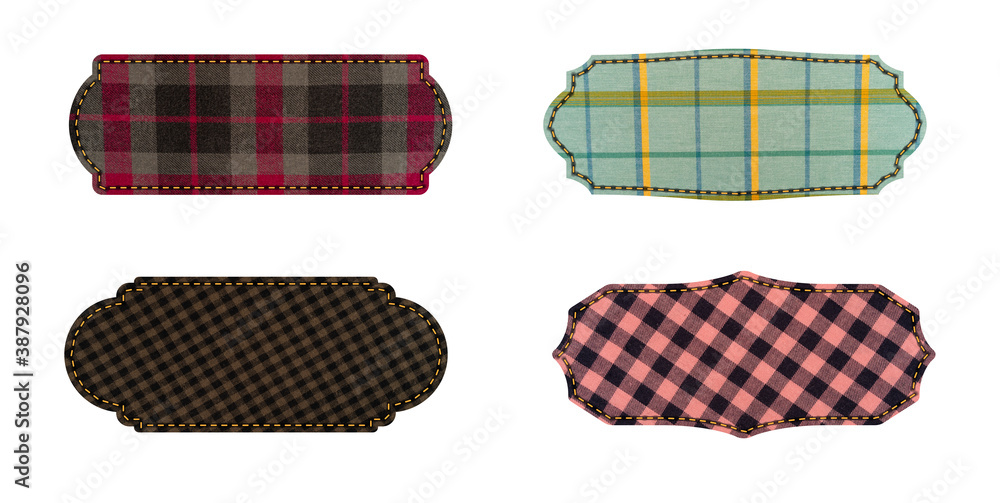 Poster textile labels. tags fabric texture isolated on white background
