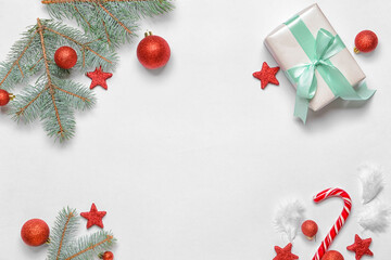 Beautiful Christmas decor with gift box on white background