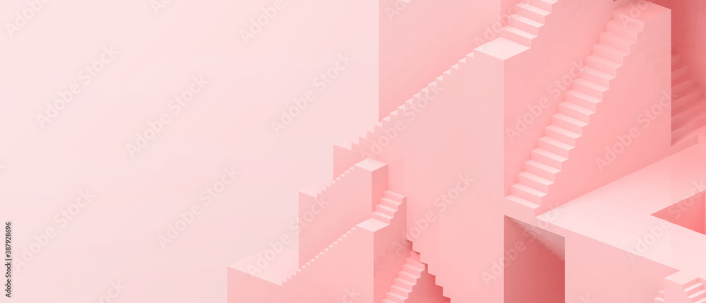 Wall mural Abstract Creative idea and Success Stair  and background Ladder Business concept on Red paper art Popup style - 3d rendering