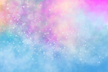 Unicorn galaxy pattern. Pastel cloud and sky with glitter. Cute bright paint like candy background theme. Concept to montage or present your product, for women, girls in princess style
