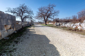 View of the Temple of Zeus in Uzuncaburc, Silifke, Mersin, Turkey. It is situated next to ruins of...