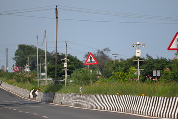 Traffic road sign gap in median built on the road from safety point of view