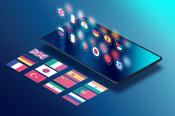 Concept of online foreign language translation and learning - 3d