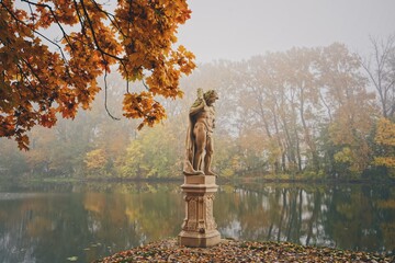 Foggy Autumn Morning at Wilanów Palace - obrazy, fototapety, plakaty