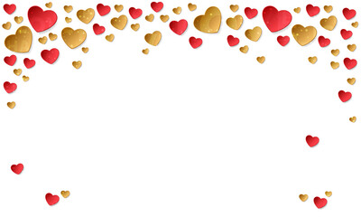 Sticker from gold and pink paper hearts on white background. Vector illustration for Happy Valentines Day. Holiday design.