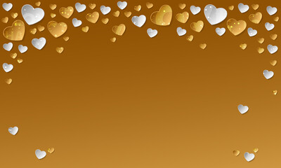 Sticker from gold and silver paper hearts on golden background. Vector illustration for Happy Valentines Day. Holiday design.