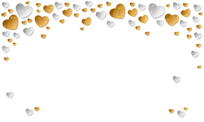 Sticker from gold and silver paper hearts on white background. Vector illustration for Happy Valentines Day. Holiday design.
