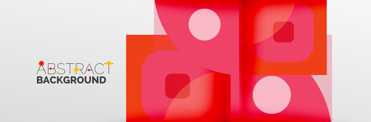 Bright color circles, abstract round shapes and triangles composition with shadow effects. Vector modern geometric design template