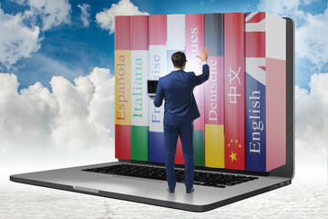 Online language learning with businessman