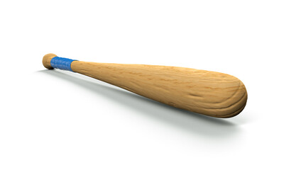3d rendering of a single wooden baseball bat with polish finishing isolated on a white background. Wooden sports equipment. Baseball bat. New pitcher equipment.