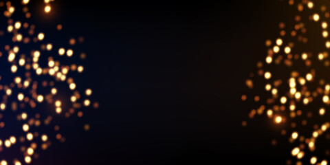 Vector abstract background with blurred golden lights. Gold bokeh texture. Festive luxury backdrop with glowing light effect. 