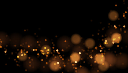 Vector abstract background with blurred golden lights. Gold bokeh texture. Festive luxury backdrop with glowing light effect. 