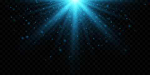 Vector blue sparkling light effect isolated on dark transparent background.  