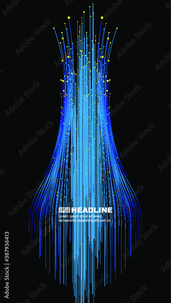 Poster the upward emission of particle rays, the background of internet technology.