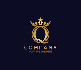 Q Alphabet Crown Logo Design Concept