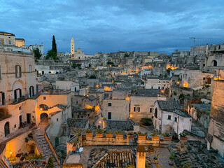 Obraz premium The Sassi of Matera at night, Matera, Italy