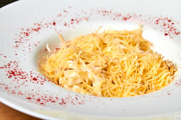 Pasta Carbonara with bacon, parmesan cheese and cream