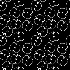 Seamless pattern illustration with apples isolated on black background - 387938842