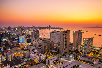 The Cityscape, the buildings, the coast and the seascape of Pattaya District Chonburi Thailand Southeast Asia - obrazy, fototapety, plakaty