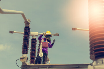 The engineering team is maintaining the 115 KV electrical blades in the switch yard in substation.