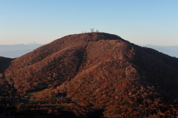 日本百名山赤城山・地蔵岳の朝焼け…と富士山 (秋/紅葉)(モルゲンロート)