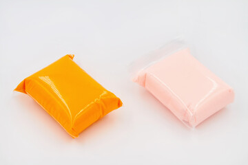Set of Color Modeling Clay or Light Plasticine for modeling on the white background