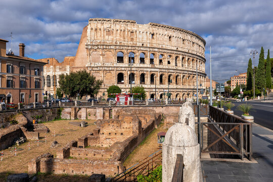 Colosseum And Ludus Magnus Gladiatorial School In Rome, Italy