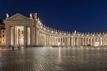 St Peter Square Colonnade At Night In Vatican